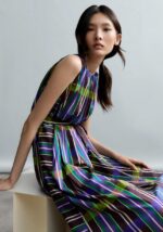 RETRO PRISM LONG SLEEVELESS DRESS WITH SIDE ASYMMETRY